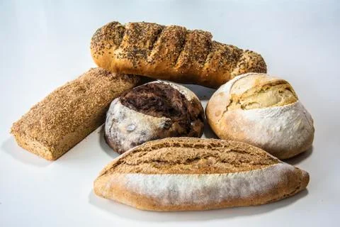 Bread varieties on the table Stock Photos