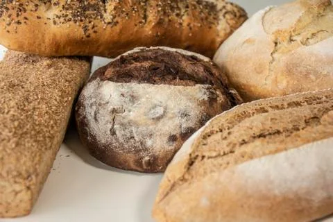 Bread varieties on the table Stock Photos