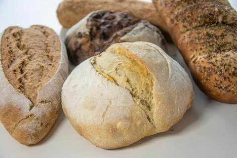 Bread varieties on the table Stock Photos