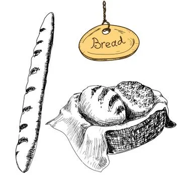 Bread. Vector hand drawn illustrations set Stock Illustration