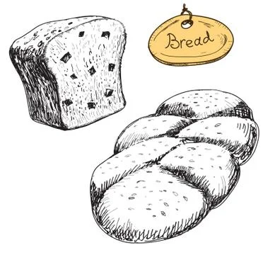 Bread. Vector hand drawn illustrations set Stock Illustration