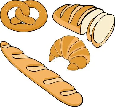 Bread vector hand drawn set illustration. Gluten food bakery collection. Stock Illustration