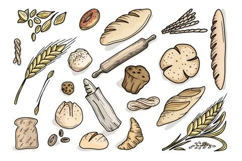Bread vector hand drawn set illustration - Hand drawn Stock Illustration