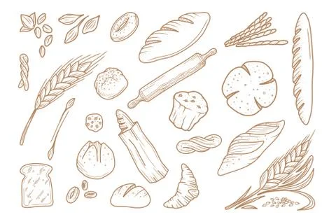 Bread vector hand drawn set illustration - Hand drawn - Out line Stock Illustration