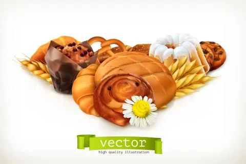 Bread, vector illustration isolated on white Stock Illustration