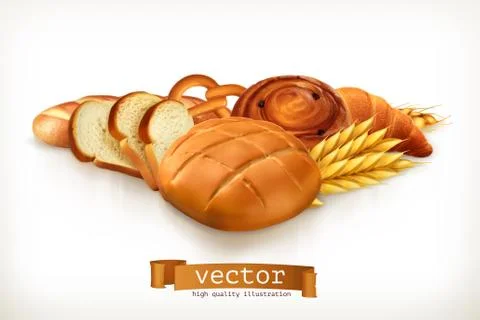 Bread, vector illustration isolated on white 스톡 일러스트
