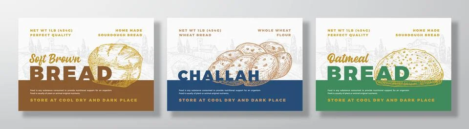 Bread Vector Packaging Design Label Backgrounds Set. Bakery Food Product Banner Stock Illustration