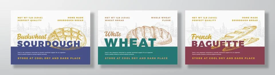 Bread Vector Packaging Design Label Backgrounds Set. Bakery Food Product Banner Stockillustratie