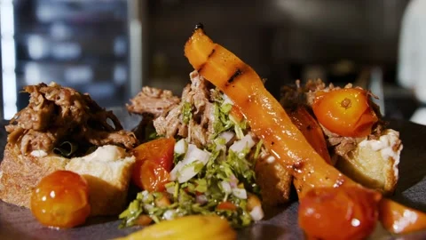 Bread vegetable meat  Gourmet Meal Stock Footage 143624034