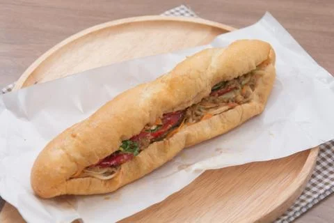 Bread vietnamese with vegetable and meat or baguette bread Stock Photos