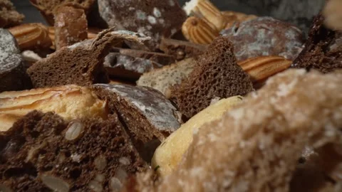 Bread waste. Uneaten discarded bread. Mold on bread Stock Footage 308443733