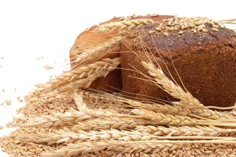 Bread with wheat and ears Stock Photos