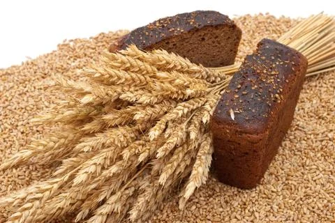 Bread with wheat and ears Stock Photos