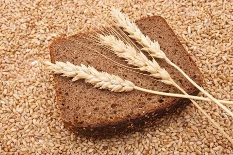Bread with wheat and ears Stock Photos
