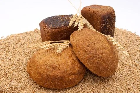 Bread with wheat and ears Stock Photos