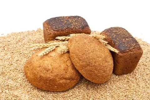 Bread with wheat and ears Stock Photos