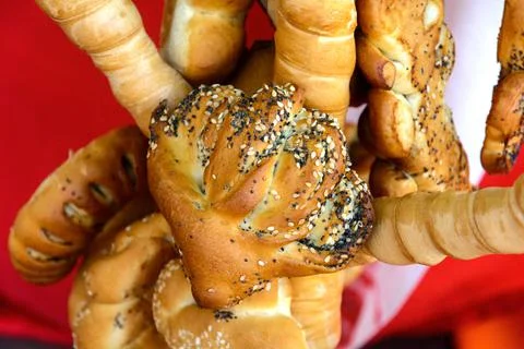 Bread. Wheat bread. Decorating bakery products. Baking bread. Bakery Stock Photos