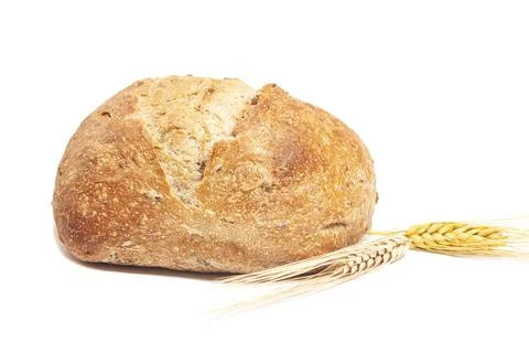 Bread with wheat ears isolated on white background Fotos Stock