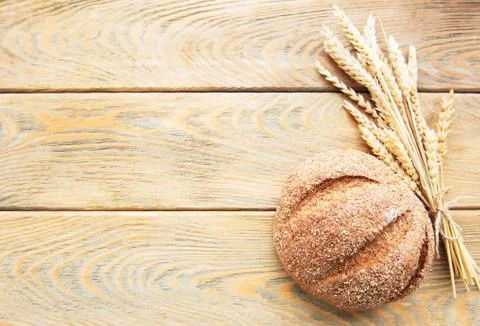Bread with wheat ears Stock Photos