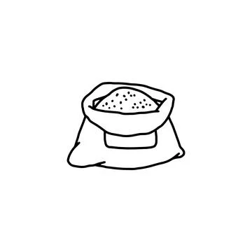 Bread wheat flour bag or sack, hand drawn doodle vector illustration isolated. Stockillustratie