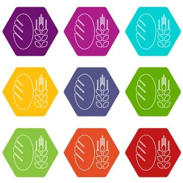 Bread wheat icons set 9 vector Illustrazione stock