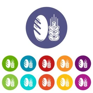 Bread wheat icons set color Stock Illustration