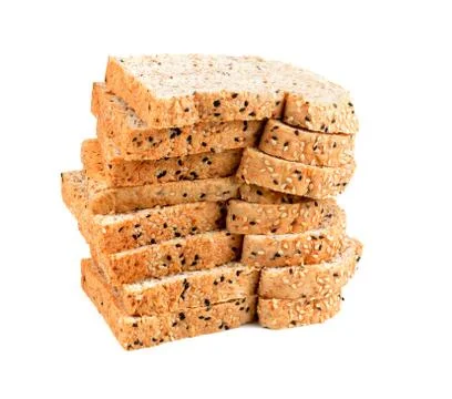 Bread on a white background, whole wheat bread with reflaction Stock Photos