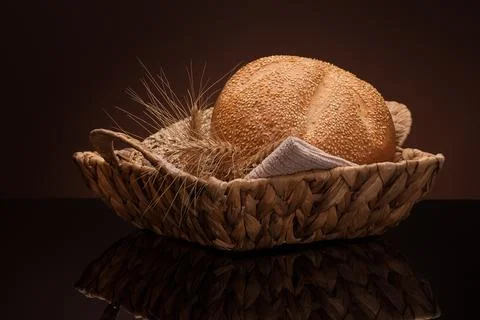 Bread in a wicker basket Stock Photos