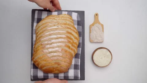 Bread without yeast. The concept of a healthy diet. Top view white background Video stock 199199061