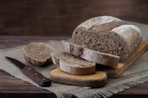 Bread on wooden background 스톡 사진