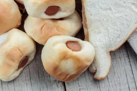 Bread on wooden. Stock Photos