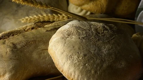 Bread on the wooden table Stock Footage 89490008