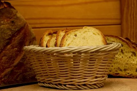 Bread on a Wooden Table isolated Stock Photos