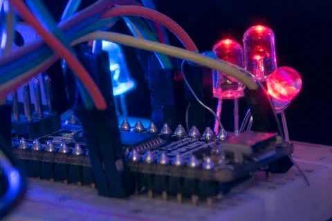 Breadboard arduino nano prototyping board transistors resistors LEDs red and  Stock Photos