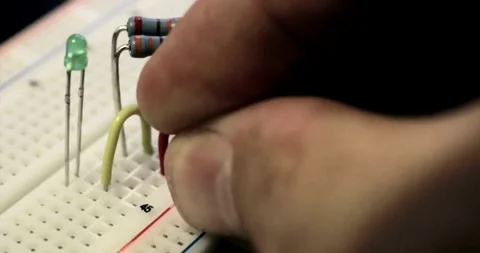 Breadboard engineer building circuits simple arduino homemade led Stock-Footage 336585385