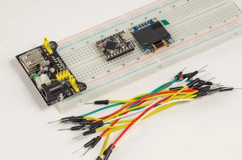 Breadboard Power Module and Points Prototype For Arduino kit , Jumper Wires.. Stock Photos