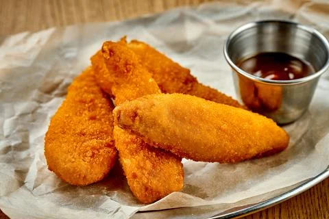 Breaded chicken nuggets. A selective trick. Close-up. Noise added in post-pro Stock Photos