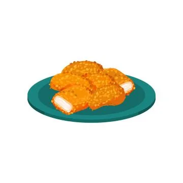 Breaded chicken nuggets served on a plate, tasty poultry dish vector Stock Illustration
