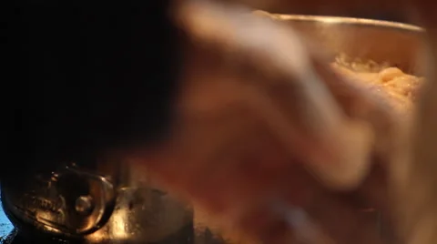 Breaded Chicken Placed in Oil Stock Footage 61407489