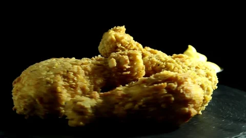 Breaded crispy fried chicken legs and sauce  rotation 360 degrees. Stock Footage 124158568