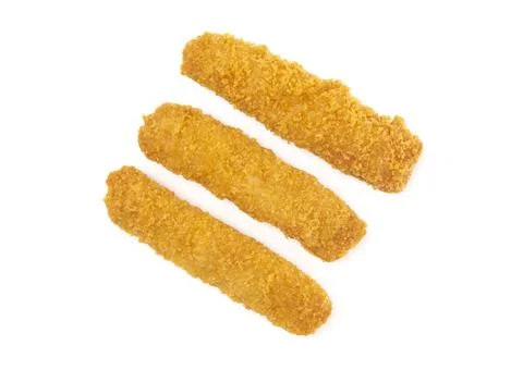 Breaded Fish Sticks on a White Background Stock Photos