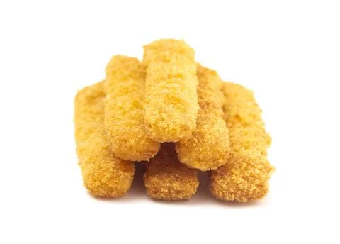 Breaded Fish Sticks on a White Background Stock Photos