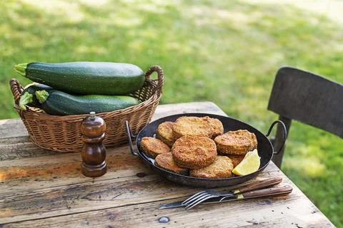 Breaded fried Zucchini dish Stock Photos