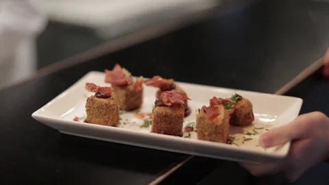Breaded Goat's Cheese with Bacon Starter Stock Footage 77033981