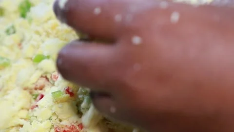 Breadfruit with salted cod fish, green bell peppers Video stock 154857513
