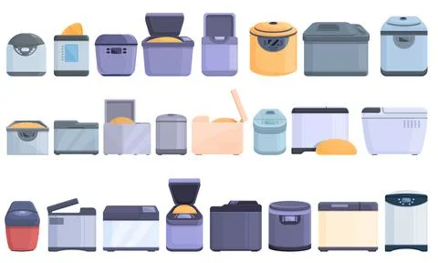 Breadmaker icons set cartoon . Kitchen machine Illustrazione stock