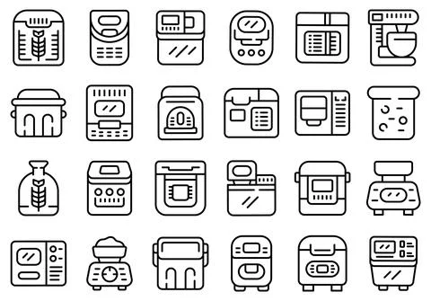 Breadmaker icons set outline vector. Kitchen machine Stock Illustration
