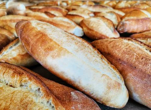 Breads. Fresh breads in the bakery. Stock Photos