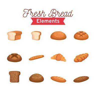 Breads fresh elements set of bakery isolated style icon vector design Illustrazione stock