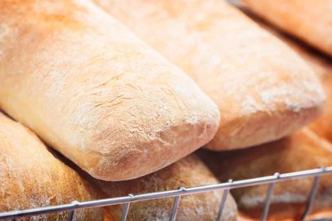 Breads on the shelf in the bakery Stock-Fotos